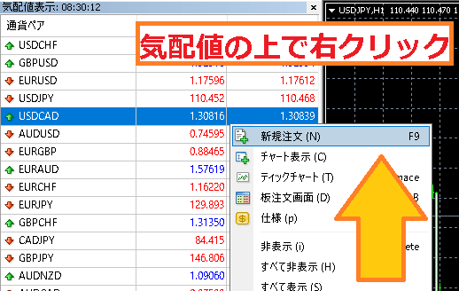MT4気配値ウィンドウ新規注文