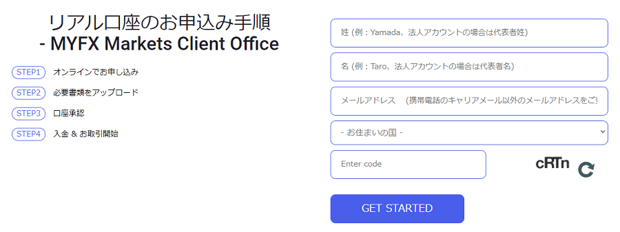 myfxmarkets 口座開設フォーム